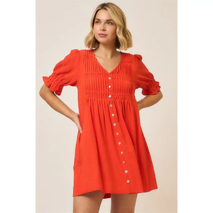Pleated Bodice Half Bubble Dress in Coral