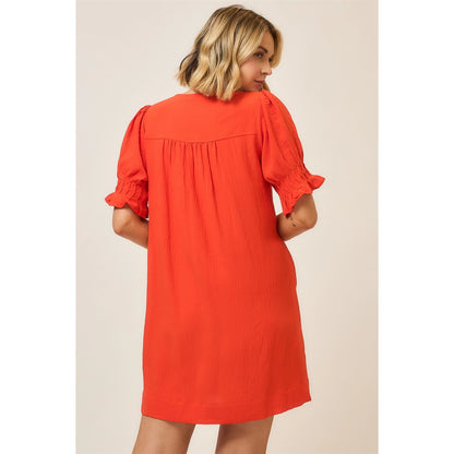 Pleated Bodice Half Bubble Dress in Coral