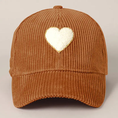 Chenille Heart Patch Corduroy Baseball Cap