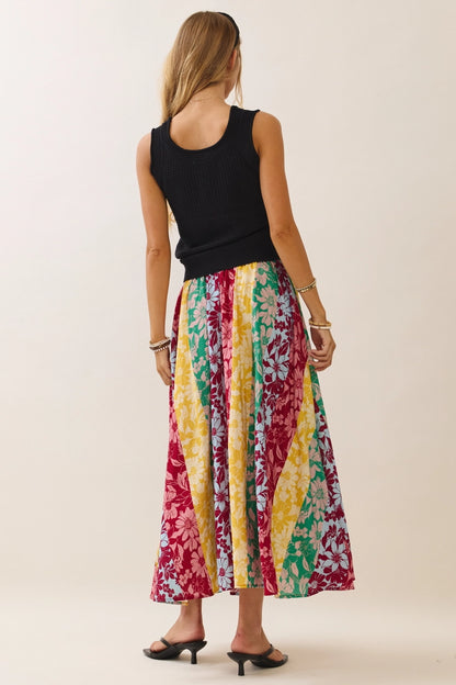 Mixed Floral Printed Midi Skirt