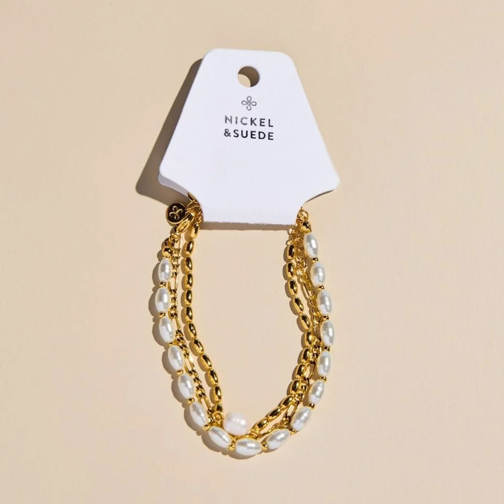 Pearl Bracelet Stack Set (waterproof)- Gold