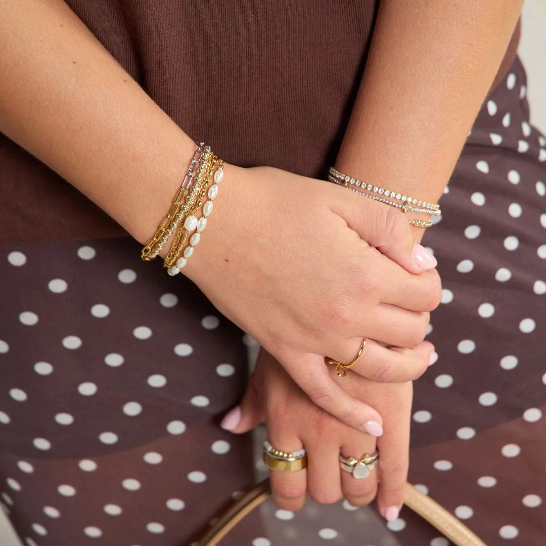 Pearl Bracelet Stack Set (waterproof)- Gold