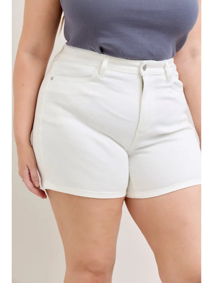 Judy Blue High Waisted Slim Short in White