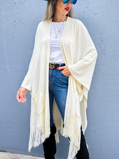 Soft Knit Open Front Pocket Ruana Cardigan