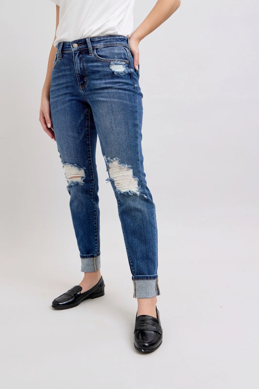 Mr. Boyfriend Fit W/Destroy, Yoke Pocket & Faux Selvedge Cuff
