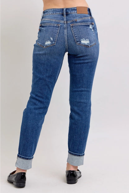 Mr. Boyfriend Fit W/Destroy, Yoke Pocket & Faux Selvedge Cuff