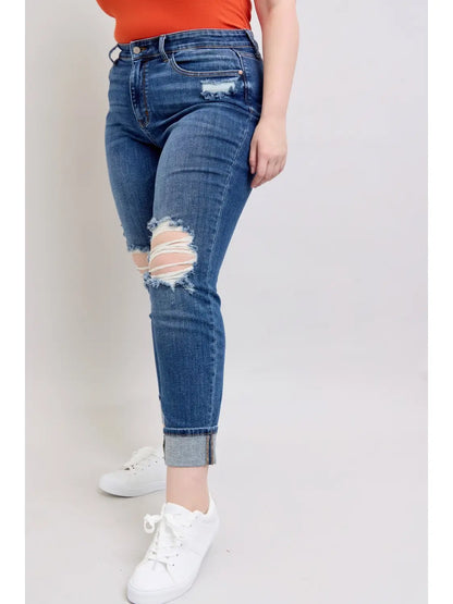 Mr. Boyfriend Fit W/Destroy, Yoke Pocket & Faux Selvedge Cuff