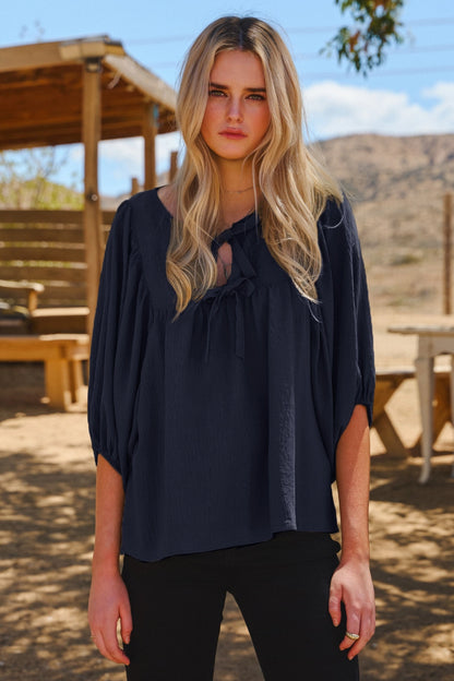 Solid Airflow Batwing 3/4 Blouse