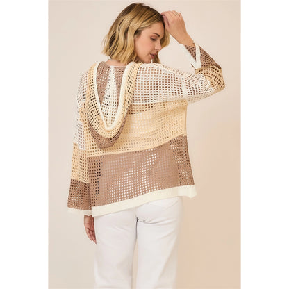 Open Knit Color Block Hoodie Sweater