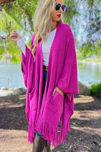 Soft Knit Open Front Pocket Ruana Cardigan