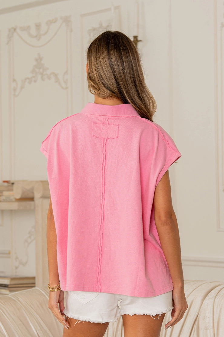 Oversized Cap Sleeve Polo Top