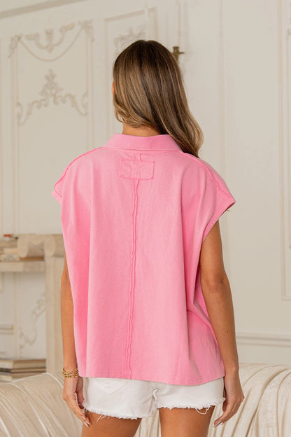 Oversized Cap Sleeve Polo Top