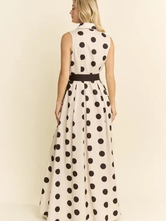 Polka Dot Button Down Belted Shirt Dress
