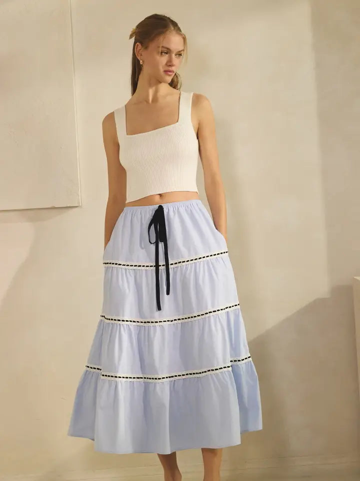 Light Blue Poplin Midi Skirt