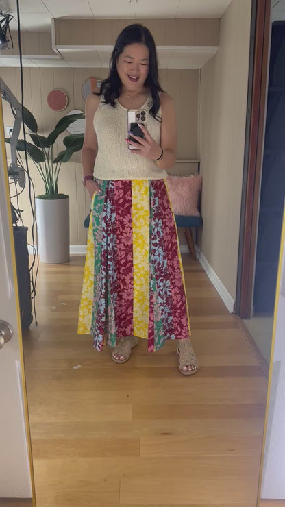 Mixed Floral Printed Midi Skirt