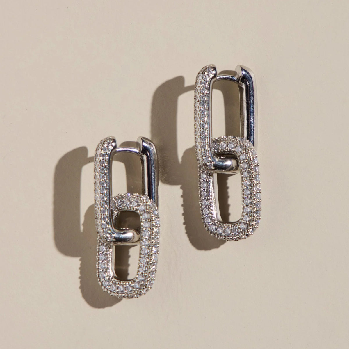 Pave Double Link Hoops (waterproof)- Silver