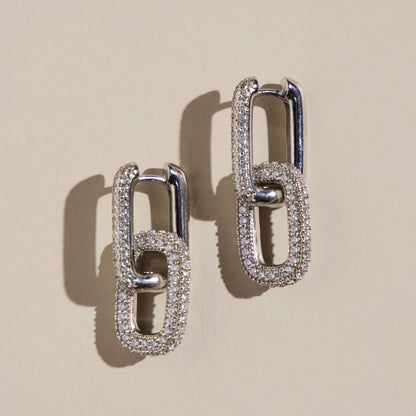 Pave Double Link Hoops (waterproof)- Silver