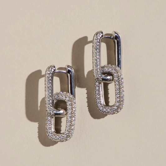 Pave Double Link Hoops (waterproof)- Silver