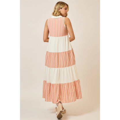Sleeveless Striped Tiered Dress