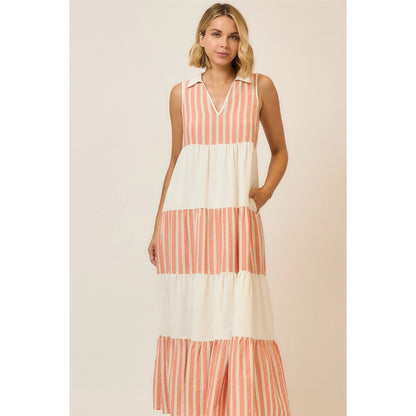 Sleeveless Striped Tiered Dress