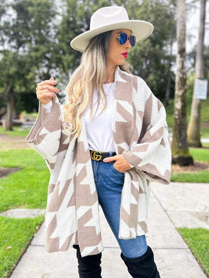 Houndstooth Oversized Knit Cardigan