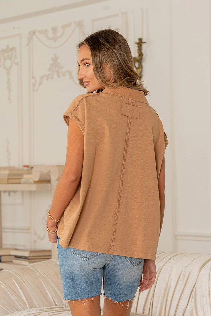 Oversized Cap Sleeve Polo Top