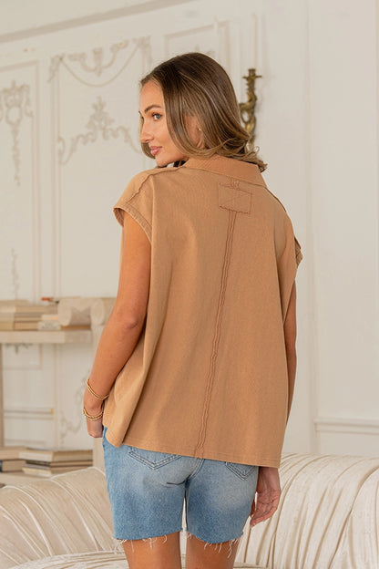 Oversized Cap Sleeve Polo Top