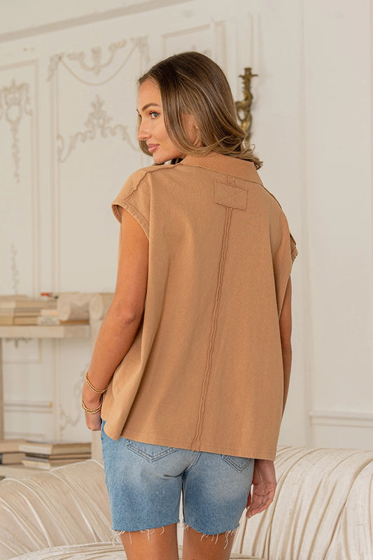 Oversized Cap Sleeve Polo Top